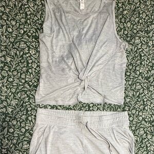 Lightweight Gray Sleeveless Knot-Front Tank and Jogger set
